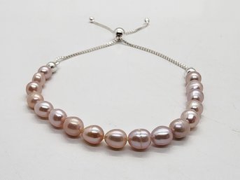 Pink Freshwater Pearl Bolo Bracelet In Sterling