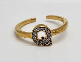 Diamond Letter Q Openable Band Ring In Yellow Gold Over Sterling