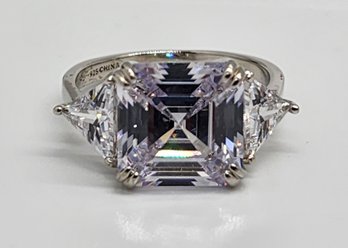 Premium White CZ, Platinum Over Sterling Asscher Cut Ring