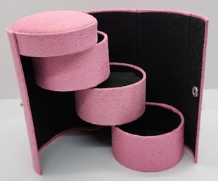 Pink Velvet 3 Layer Cylinder Shaped Jewelry Box