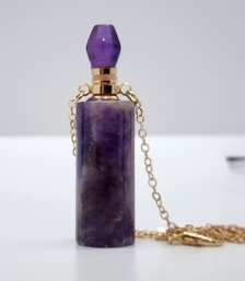 Amethyst Perfume Bottle Pendant Necklace In Plated Yellow Gold Stainless Steel