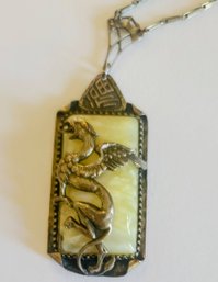 Unusual /Rare Pheonix Carved In Brass On Yellow Jade? Stone -