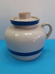 Blue Striped Pottery Jar With Handle #32