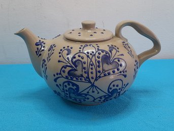 Hearts Blue Glazed Tea Pot #35