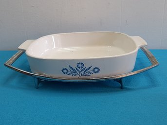 Blue Floral Corning Ware Casserole Dish With Trivet