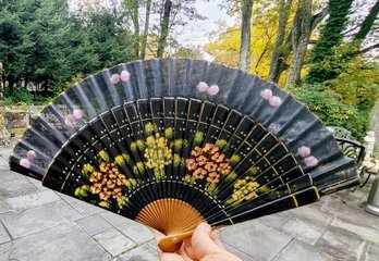 Stunning Bamboo And Handpainted Vintage Fan