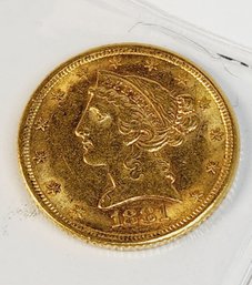 WOW.......1881 $5 Gold Liberty Head Half Eagle Uncirculated U.S. Gold Coin (142 Years Old)