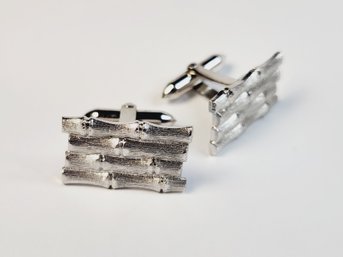 Vintage Heavy Sterling Silver Bamboo  Design Cuff Links