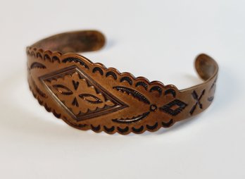 Super...... Vintage Solid Copper Carved  Cuff Bracelet