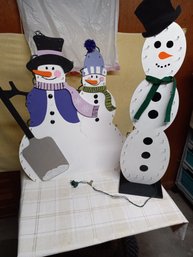 Lighted Hand Made Snow Man Trio