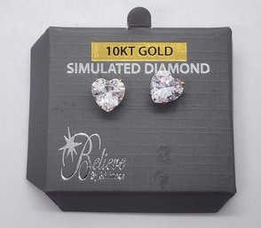 Beautiful 10kt Gold Simulated Diamond Heart Earrings