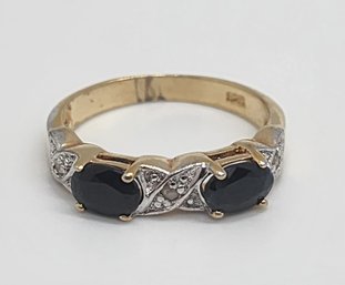 Black Spinel & Diamond Ring In Gold Over Sterling