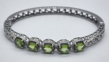 Peridot Bangle Bracelet In Stainless Steel