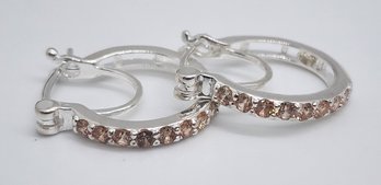 Simulated Champagne Diamond Hoop Earrings In Sterling