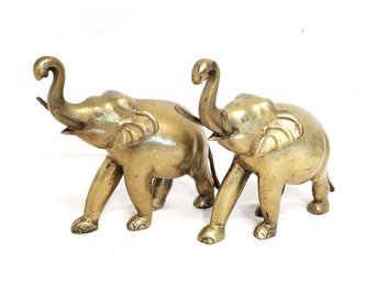 Pair Of Vintage Brass Elephants Statues