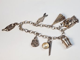 Vintage Silver Tone Charm Bracelet With Buda Charms Rattles