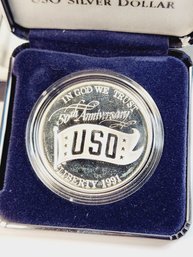 1991 U.S. Proof Silver Dollar * USO 50th Anniversary *  In Case