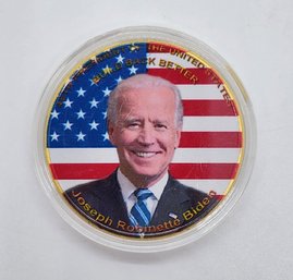 President Biden Colorized Challenge Coin In Case