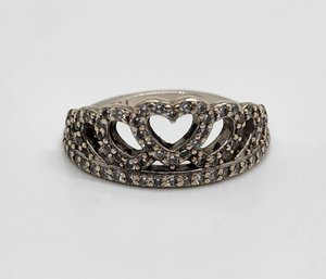 Vintage Heart Crown Style Ring In Sterling