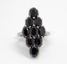 Thai Black Spinel Elongated Ring In Stainless