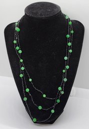 Thai Black Spinel, Green Jade Beaded Necklace In Sterling