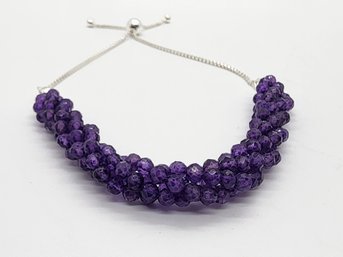 Amethyst Multi-row Beaded Bolo Bracelet In Sterling