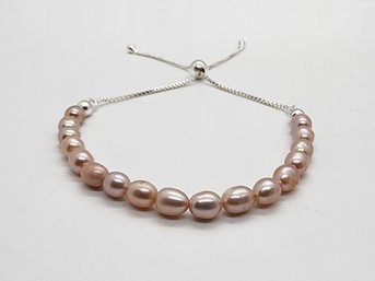 Pink Freshwater Pearl Bolo Bracelet In Sterling