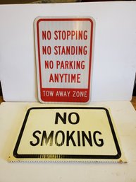 Two Shop Garage Parking Lot Office Signs- No Smoking & Tow Away Zone (lot B)