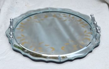 Vintage Mirror Vanity Tray With Handles.  Glass And Metal -not Plastic