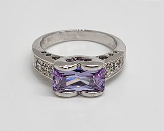 Purple CZ Ring In Sterling Silver