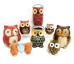 Lot Of Large Vintage Ceramic Owl Mugs