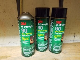 3M High Strength 90 Adhesive Spray Glue - 2 New Cans & 1 Pre Owned