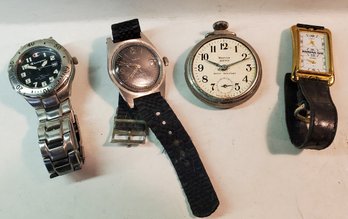 Lot Of 4 Vintage Time Pieces/watches ~ Westclox Scotty Pocket Watch ~ KOREAN AIR WATCH