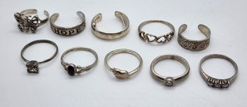 Lot Of 10 Vintage Toe Or Pinky Rings In Sterling