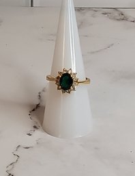 Goldtone Fashion Green And White Stone Ring Size 8