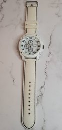 BREDA White Stainless Steel Watch With White Rubber Band