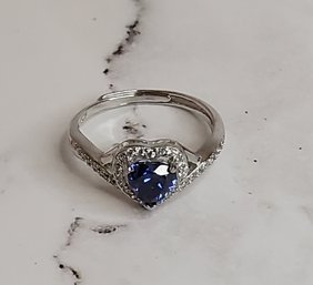 Created Tanzanite And White Sapphire Sterling Silver Adjustable Sterling Silver Ring