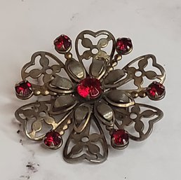Beautiful Floral Broach With Red Stones