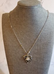 Beautiful Crystal Fashion Silvertone Heart Necklace