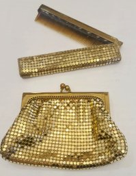 Vintage Gold Mesh Whiting And Davis Purse And Comb Set