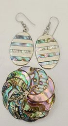 Abalone/Sterling Pin And Matching Earrings From Mexico