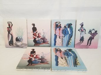 6 African American Folk Art Prints On Canvas