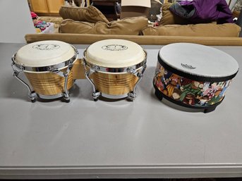 Professional Bongos And Child's Drum, 2 Pieces