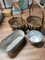 Lot Of 4 Baskets, 2 Tin And 2 Decorative