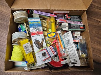 Nice Box Of Fishing Supplies, Lures, Lines, Hooks, Etc.