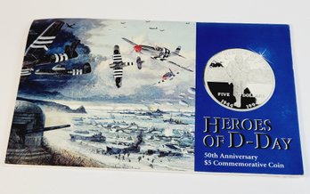 Heroes Of D-day $5 Commemorative Coin With  History / Info Envelope