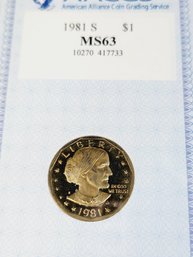 1981-S  MS63  Susan B Anthony Dollar  In Slab