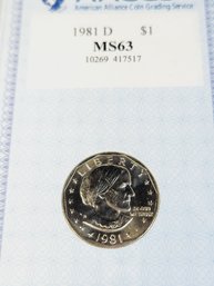 1981-D  MS63  Susan B Anthony Dollar  In Slab