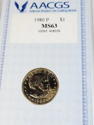 1980-P  MS63  Susan B Anthony Dollar  In Slab