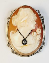 LARGE Gold Heavy Antique 14k Gold  Cameo With Diamond Pin/ Pendant